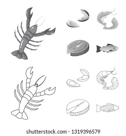 Vector design of fresh  and restaurant symbol. Set of fresh  and marine   stock vector illustration.