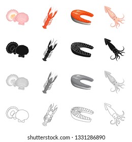 Vector design of fresh  and restaurant symbol. Set of fresh  and marine   stock vector illustration.
