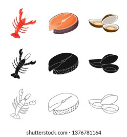 Vector design of fresh  and restaurant symbol. Collection of fresh  and marine   vector icon for stock.