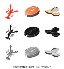 Vector design of fresh  and restaurant symbol. Collection of fresh  and marine   vector icon for stock.