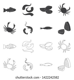 Vector design of fresh  and restaurant symbol. Set of fresh  and marine   vector icon for stock.