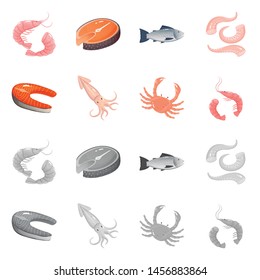 Vector design of fresh and restaurant symbol. Collection of fresh and marine stock symbol for web.