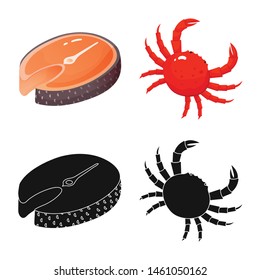 Vector design of fresh and restaurant symbol. Collection of fresh and marine vector icon for stock.