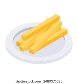 Diseño de Vector de placa de papas fritas, ícono isométrico