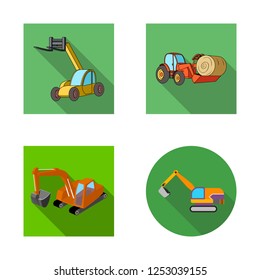 Vector design of front and excavator sign. Collection of front and bucket vector icon for stock.