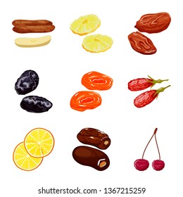 Vector design of fruit and dried  logo. Set of fruit and food  stock symbol for web.