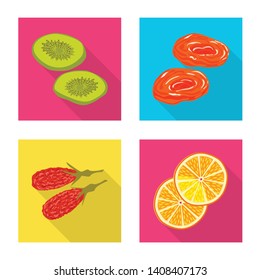 Vector design of fruit and dried  sign. Set of fruit and food  vector icon for stock.