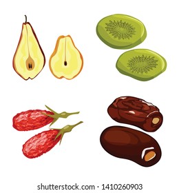 Vector design of fruit and dried  symbol. Set of fruit and food  stock vector illustration.