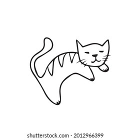 Vector design of funny cat on a white isolated background for postcard banners.Coloring , contour