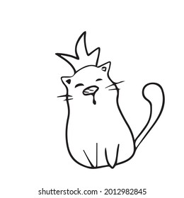 Vector design of funny cats with a crown on a white isolated background for postcard banners.Coloring , contour