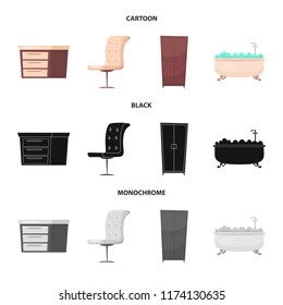 Vector design of furniture and apartment icon. Collection of furniture and home stock symbol for web.