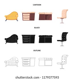 Vector design of furniture and apartment icon. Collection of furniture and home stock symbol for web.