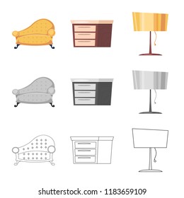 Vector design of furniture and apartment icon. Collection of furniture and home stock vector illustration.