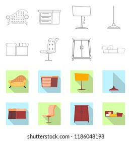 Vector design of furniture and apartment icon. Set of furniture and home stock vector illustration.