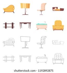 Vector design of furniture and apartment icon. Collection of furniture and home stock vector illustration.
