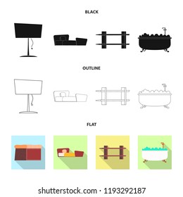Vector design of furniture and apartment logo. Set of furniture and home stock symbol for web.