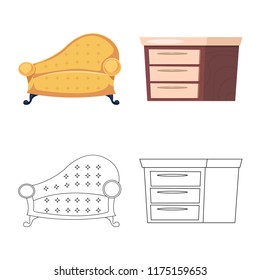 Vector design of furniture and apartment sign. Set of furniture and home stock symbol for web.