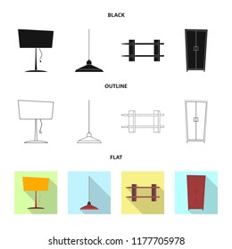 Vector design of furniture and apartment sign. Set of furniture and home stock symbol for web.