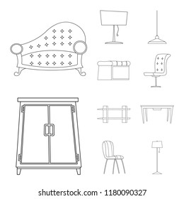 Vector design of furniture and apartment sign. Collection of furniture and home stock vector illustration.
