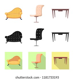 Vector design of furniture and apartment sign. Set of furniture and home stock vector illustration.