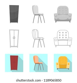 Vector design of furniture and apartment sign. Set of furniture and home vector icon for stock.