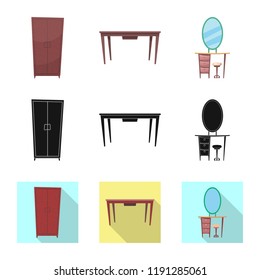 Vector design of furniture and apartment sign. Collection of furniture and home stock vector illustration.