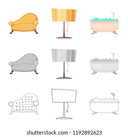Vector design of furniture and apartment symbol. Collection of furniture and home stock symbol for web.