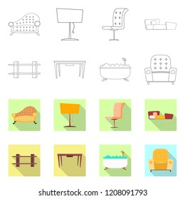 Vector design of furniture and apartment symbol. Collection of furniture and home vector icon for stock.