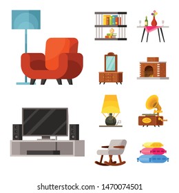 Vector design of furniture and interior sign. Set of furniture and accessories vector icon for stock.
