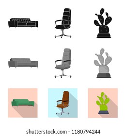 Vector design of furniture and work icon. Collection of furniture and home vector icon for stock.