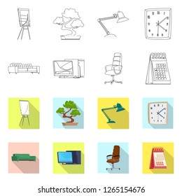 Vector design of furniture and work icon. Set of furniture and home vector icon for stock.