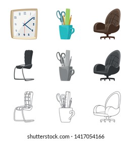 Vector design of furniture and work icon. Collection of furniture and home stock symbol for web.