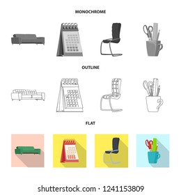 Vector design of furniture and work logo. Set of furniture and home stock symbol for web.