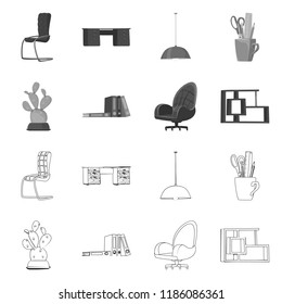 Vector design of furniture and work sign. Collection of furniture and home stock symbol for web.