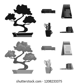 Vector design of furniture and work sign. Set of furniture and home vector icon for stock.