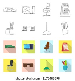 Vector design of furniture and work symbol. Collection of furniture and home stock vector illustration.