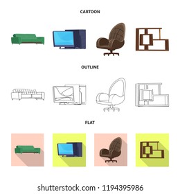 Vector design of furniture and work symbol. Set of furniture and home vector icon for stock.