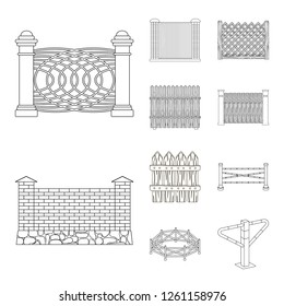 Vector design of gate and fence sign. Collection of gate and wall vector icon for stock.