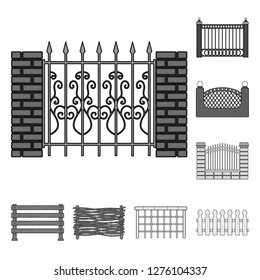 Vector design of gate and fence sign. Collection of gate and wall stock vector illustration.