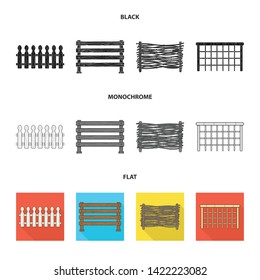 Vector design of gate and fence sign. Set of gate and wall stock symbol for web.