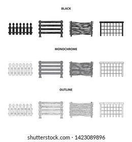 Vector design of gate and fence sign. Collection of gate and wall stock symbol for web.