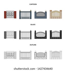 Vector design of gate and fence sign. Collection of gate and wall stock symbol for web.