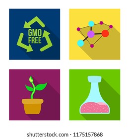 Vector design of genetic and plant sign. Collection of genetic and biotechnology stock symbol for web.