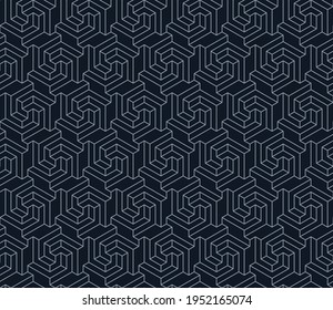 Vector design of geometric pattern with three-dimensional shape, 3d hexagon lines texture for background