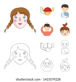 Vector design of girl and boy  icon. Set of girl and school vector icon for stock.
