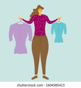 A vector design girl chooses clothes
