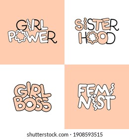 Diseño vectorial del movimiento de poder femenino para carteles, pegatinas, bordados, insignias, alfileres y ropa
