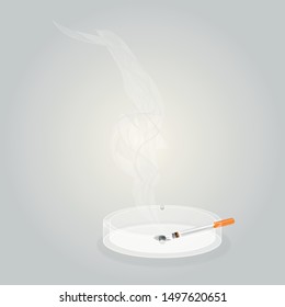 Vector Design Of Glass Ash Tray And A Cigarette. 