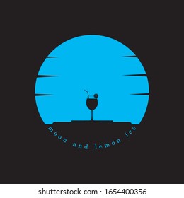Vector design of a glass of lemon ice placed in an open space under bright moonlight, featuring cool tones, subtle shadows, and a serene night atmosphere that blends refreshment with calm, elegant sty