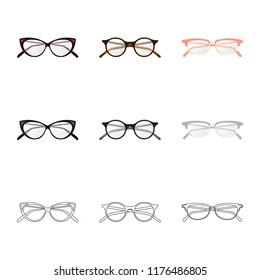 Vector design of glasses and frame icon. Set of glasses and accessory stock vector illustration.